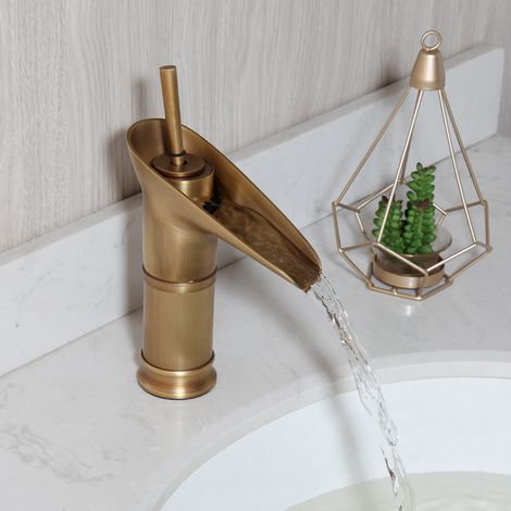 Antike Retro-Waschtischarmatur aus Messing, Einloch-Wasserfall-Mischbatterie, Messingarmatur