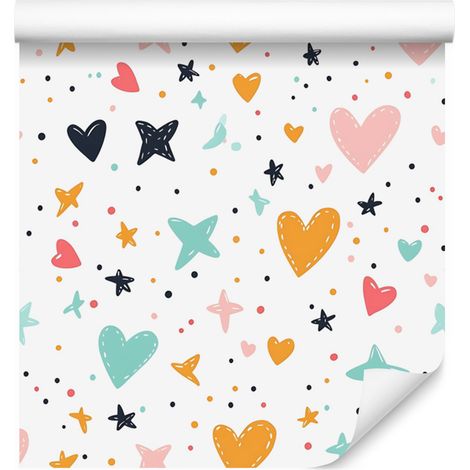 Papier peint Love blanc, corail, crème et menthe 50x1000 cm (1/5)