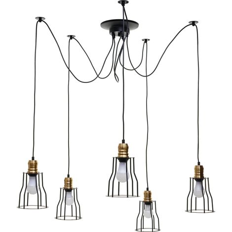 Lampadario lampada a sospensione design industriale regolabile in altezza nero 5x paralume 040003597