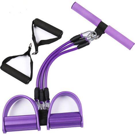 Bande de résistance avec pédale, 3 tubes pour exercices abdominaux - violet (1/5)