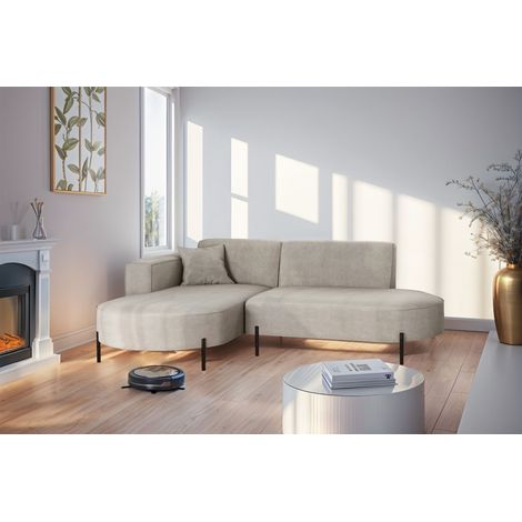 Ecksofa Designersofa VALENCIA XS in Stoff Noel Hellgrau Ottomane Links (1/2)