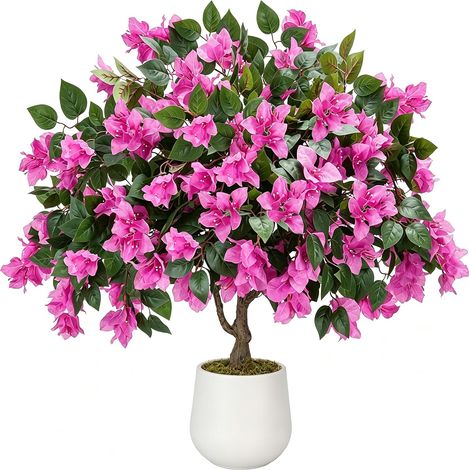 Bougainvillier Artificiel Arbre en Blanc Pot 90cm  Arbres Artificielles Interieur avec Fleurs Roses, Grosse Plante Artificielle Exterieur Anti UV, Deco Salon Jardin Bureau (1/3)