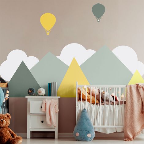 Stickers muraux enfants - Décoration chambre bébé - Autocollant Sticker mural géant enfant montagnes scandinaves NUUK - 70x95cm