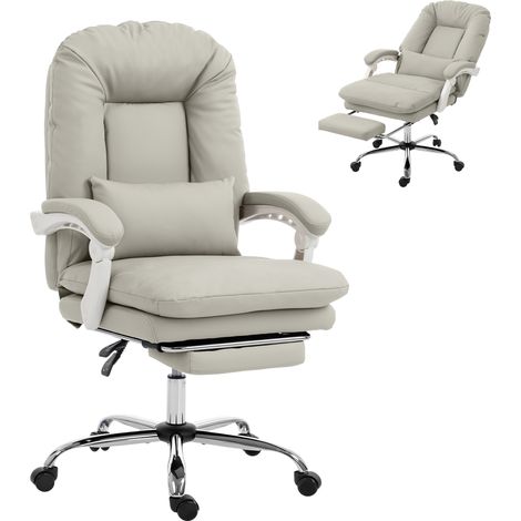 HOMCOM Reclining Office Chair, Desk Chair with Lumbar Support, Khaki (1/5)
