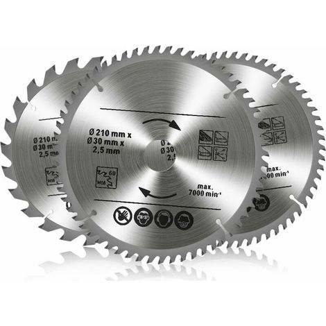 3 lames de scie circulaire carbure - 24T/48T/60T - 210x30mm - Pour bois, métal, aluminium - TCT qualité (1/5)