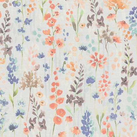 Blumen Tapete Profhome 396063 heißgeprägte Vliestapete leicht strukturiert im Aquarell-Stil matt grau orange braun blau 5,33 m2