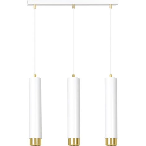 Lampada a Sospensione Kibo, Acciaio verniciato a polvere, Bianco, Oro, 45x100x6 cm