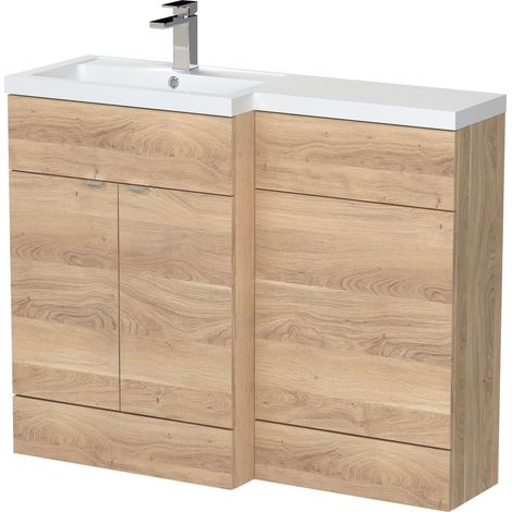 Alrewas Contemporary 2 Door Left-Hand Floor Standing Combination Unit with Basin, Bleached Oak, 1100mm