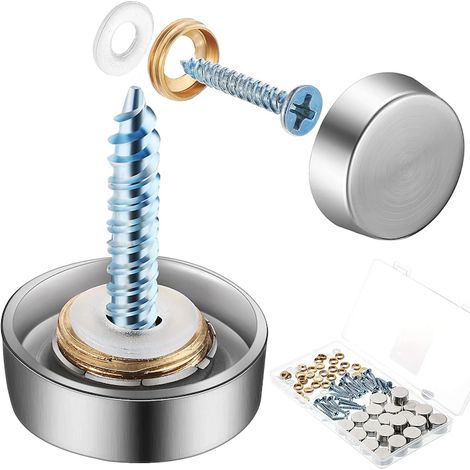 Lot de 32 cache-vis décoratifs QttvbTna, en acier inoxydable noir, pour miroirs et meubles