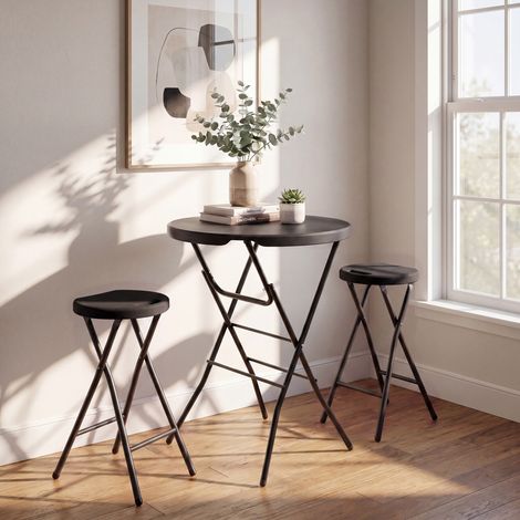 Table haute pliante ronde 80 cm x 110 cm, plateau HDPE noir imperméable, stable et solide pour jardin, terrasse, fête, mariage – Mobilier pliant professionnel – Finition plastique noir standard europé (1/5)