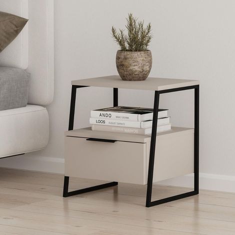 Pal Nachttisch mit cashmere Struktur und schwarzen Metallbeinen