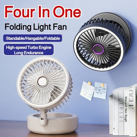 FLITI Foldable Adjustable Desk Fan with 5 Speeds, Black Light, Quiet, Portable, White (1/5)