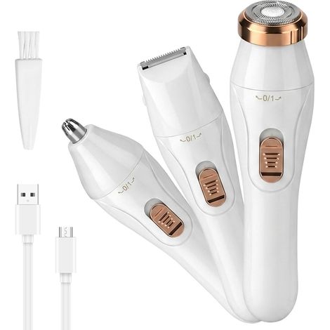 Women's Electric Shaver, 3 in 1 Cordless Bikini and Body Trimmer, Rechargeable Painless Hair Remover for Face, Armpits and Legs, White (1/5)