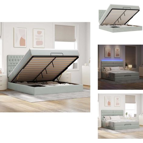 Cadre de lit ottoman et matelas gris clair 160x200cm velours - Lit Ottoman - Lits Ottomans - Cadre De Lit - Cadre De Lit Avec Rangement (1/5)