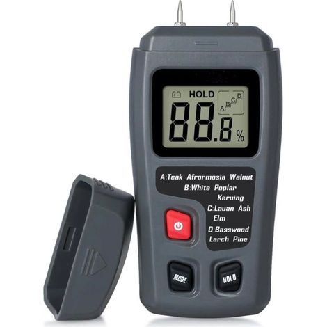 Testeur d'Humidité Bois à 2 Broches Détecteur d'Humidité Numérique avec Écran LCD HD Hygromètre Bois Plage de 0-99.9 % Précision de 0.5% Résolution +/- 0.1% pour bois, buches, béton, carton (1/5)