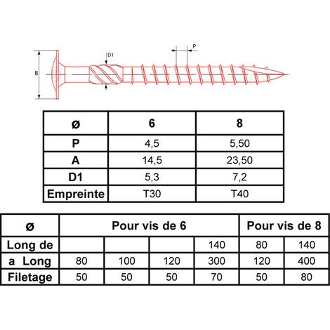 Vis de charpente ULTIMA VISSER FIXER COLLER VBETX8X180SR 8x180 mm Torx T40 zinguée - Boîte de 50