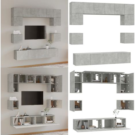 Set Mobili Porta TV 8pz Grigio Cemento in Legno Multistrato - Mobile per TV - Supporto TV
