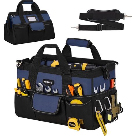 Sac à outils robuste de 16 pouces, 22 poches, organisateur de boîte à outils, poignée de transport souple et de grande capacité, poignée portable. (1/5)