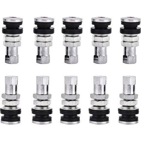 Lot de 10 valves de pneu TR161 en métal à visser, tiges courtes avec capuchon anti-poussière, compatibles voiture, camion et moto (1/4)