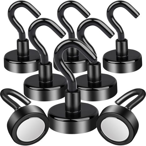 Lot de 8 crochets magnétiques extra puissants de 25 mm en néodyme avec crochets, aimants avec crochets, extra puissants pour barbecue, gouttière, camping, garage, cuisine (1/5)