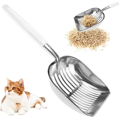 Pelle à Litière pour Chat, Pelle à Sable en Métal, Pelle à Litière à Long Manche, Poignée revêtue de Caoutchouc pour Nettoyer Les bacs à litière pour Chats (1/5)