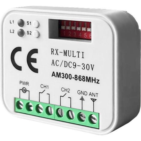 Récepteur à distance pour portail de garage - RX MULTI 300-900MHZ - 433 868MHz - AC/DC 9-30V - Avec télécommande (1/3)