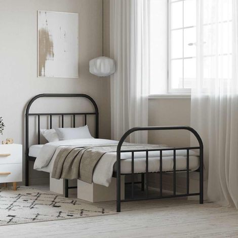 Cadre de lit métal sans matelas avec pied de lit noir 90x190 cm (1/5)
