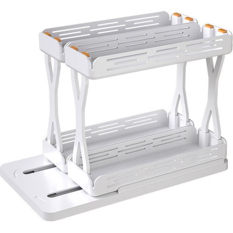 Rack À Épices Rotatif - 2 Niveaux - Sous Placard Extensible - Tiroir Coulissant - Blanc - 30x21,5x16,5 cm - 1 Pièce (1/4)