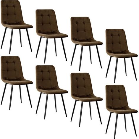 Chaises salle à manger - WAFTING - N10 - Velours marron - Pieds métal - Lot de 8 (1/5)