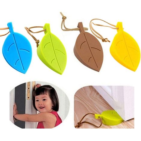 Filiyano-Lot de 4 cales de porte en caoutchouc coloré en forme de feuille, amortisseurs de porte, protège-doigts décoratifs et flexibles avec ficelle (1/5)