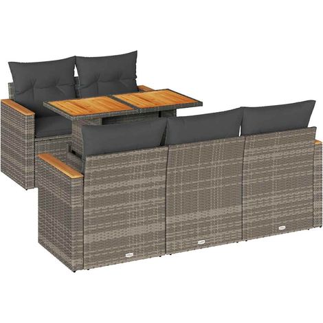 vidaXL Set Divano da Giardino 6pz con Cuscini Grigio Polyrattan Acacia (1/5)