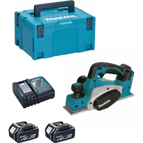 Makita – Rabot électrique 18V LXT largeur 82 mm avec 2 batteries 4.0Ah – Moteur Brushless – Profondeur de coupe réglable 0,1 mm – Chantiers humides