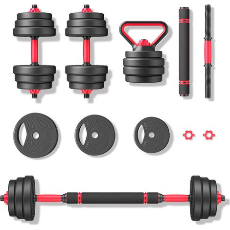 Rattantree - Haltères Réglables 4 en 1 - 26 kg - Ensemble d'haltères Fitness 26kg - Convertible en Barre, Kettlebell, Poignées de Pompes - avec poignées antidérapantes - musculation réglable - Polyval (1/5)
