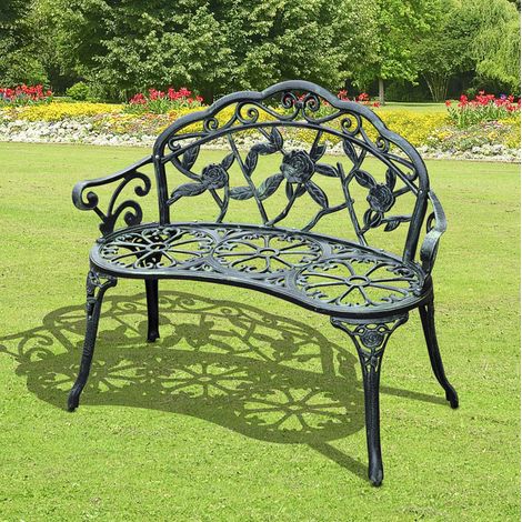 Banco de jardín 100x54x78 cm de metal verde antiguo, 2 plazas, estable para exterior – MEUBLIV (1/5)
