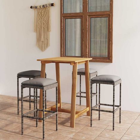 Ensemble Table de bar + 4 Chaises de bar de jardin avec coussins - Table Haute avec 4 Tabourets Gris BV749887 - BonneVie (1/5)