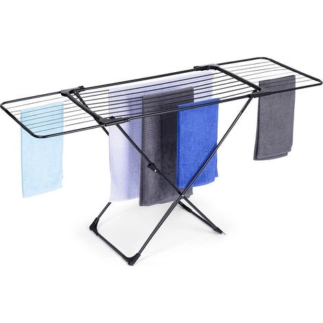 Séchoir étendoir à linge extensible noir métal XXL 108-182 cm