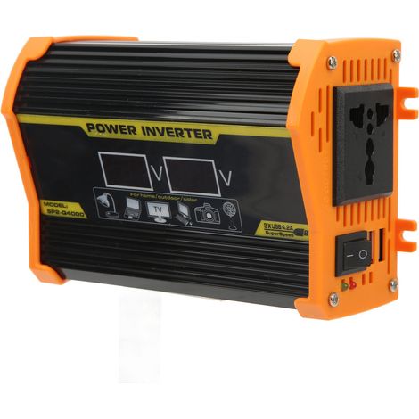 Convertisseur à onde sinusoïdale modifiée 12 V vers 110 V avec deux ports USB, affichage de la tension, pour véhicules (noir). (1/5)