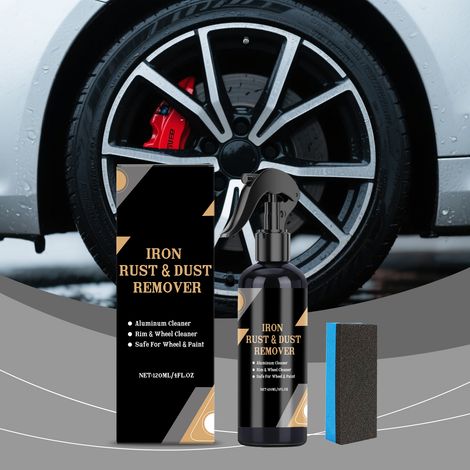 Felgen-Rostentferner-Spray reinigt schonend Rostflecken auf Metall, ohne den Glanz der Oberfläche zu beeinträchtigen. Geeignet für verschiedene Fahrzeugmodelle. – 120 ml × 1 + Schwamm × 1 -- BIEMMEDUE (1/5)