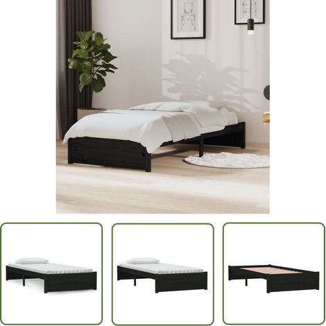 The Living Store Massivholzbett Schwarz 90x190 cm - Holzbett - Massivholzbette - Kiefernbett - Einzelbett - Gästebett (1/5)