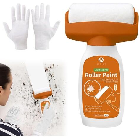 Brosse Roulante de Réparation Murale, 500g Retouche Peinture Blanc Mur,Brosse à Rouleau Avec pâte de RéParation Murale Gants, Petit Portable Peinture de Réparation Murale pour Taches (1/5)