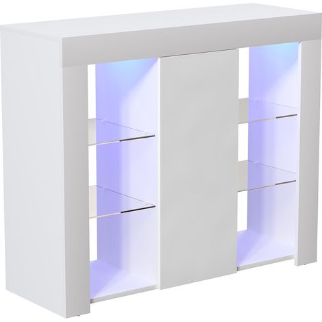 Azura LED Sideboard Large 1 Door Modern High Gloss Storage Cabinet Cupboard, White (1/5)