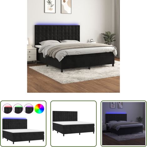 vidaXL LED-Streifen -  Boxspringbett mit Matratze & LED Schwarz 180x200 cm Samt (1/5)