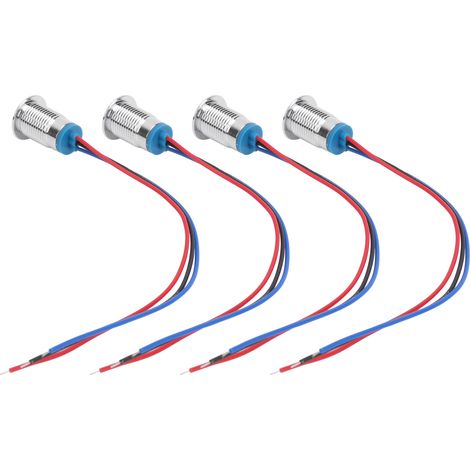 Lot de 4 LEDs rondes étanches 12mm 2 couleurs pré-câblées, anode commune 12/24V, rouge et bleu, électrode positive, éclairage auto. (1/5)