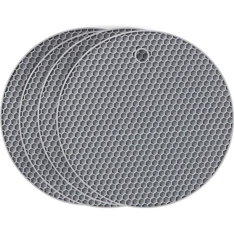 Dessous De Plat Silicone Rond Gris, 4pcs Anti-Dérapant Anti-Chaleur 250 °C Multifonction Repose-Cuillère Dessous De Verre De Cuisine Tapis De Table Pour Cuisine Et Salle À Manger (1/5)