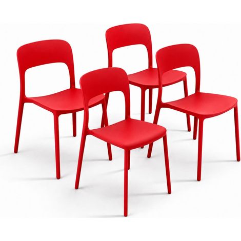 Set 4 Sedie Da Giardino In Polipropilene Impilabili Leggere E Resistenti Ideali Per Esterni Terrazze Giardini Bar Dehors Ristoranti 41 x 82.5 x 52 Cm Rosso (1/5)