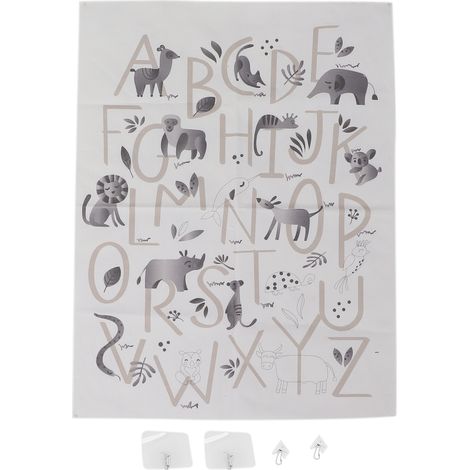 Toile de fond photo bébé motif animaux 75x59cm - Décoration murale tissu lettre animaux croissance (1/5)