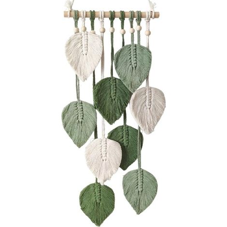 Arazzo da parete in macramè 25 x 60 cm, decorazione murale bohémien, arazzo in macramè con frange, verde e beige, nappe fatte a mano, decorazione artigianale (1/5)