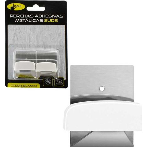 Percha adhesiva metálica blanca - acero inoxidable, fácil instalación, 2 unidades - LOGUI