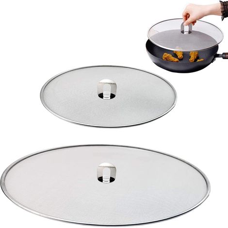 2 Pieces Stainless Steel Spill Guard, Multi-Function Splatter Net With Handle for Frying Pan, Splash-proof Oil PanLlid,For Oil Protection, Can Be Placed On Any Pot Or Pot(33CM, 25CM) (1/5)
