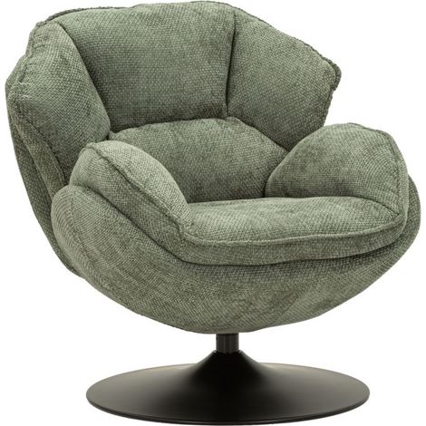 Poltrona girevole in poliestere verde con base in metallo nero (1/5)